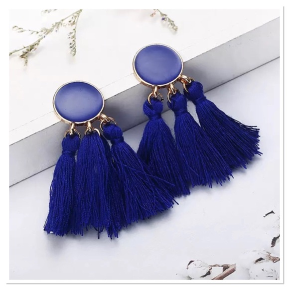 Blue Tassel Earrings - Picture 3 of 3